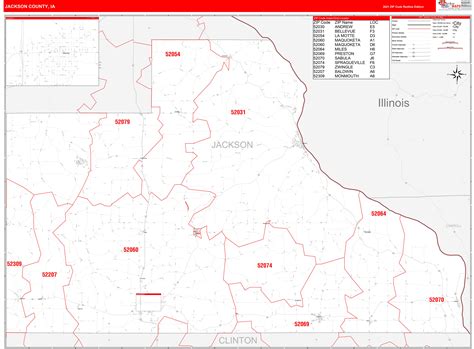 Jackson County Ia Zip Code Wall Map Red Line Style By Marketmaps