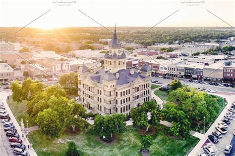 Panoramic Of Downtown Denton Texas High Quality Architecture Stock
