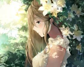 Long Hair Brunette Green Eyes Anime Anime Girls Flowers Hd