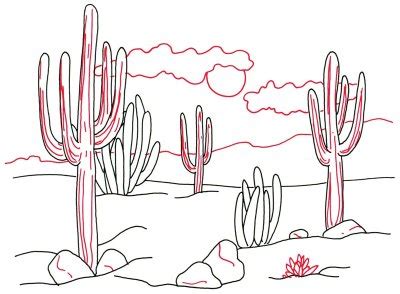Cactus is a great example of a home flower that pleases the whole year. 3. Add Background and Texture - How to Draw Desert Cacti ...