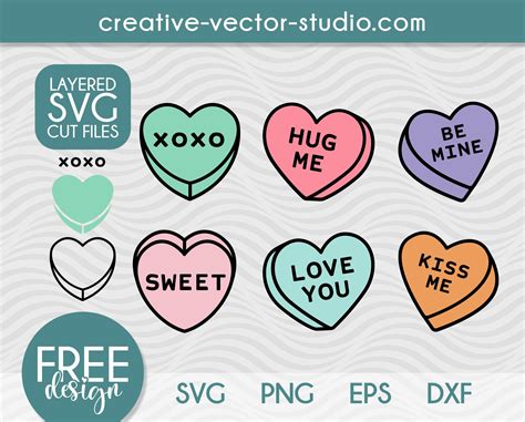 Free Candy Hearts SVG, PNG, DXF, EPS - Creative Vector Studio
