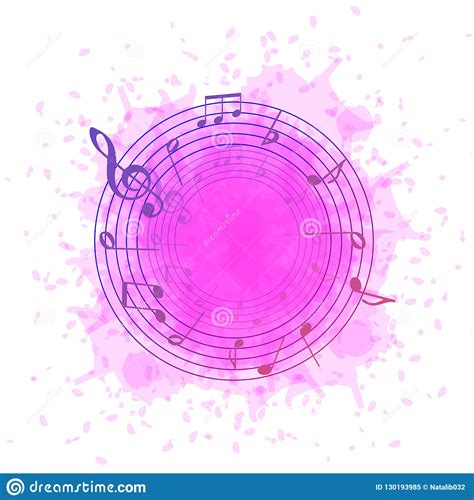 Abstract Background With Music Notes In A Circle Of Pink Splash Stock
