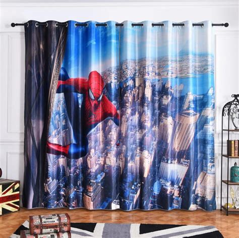 New Modern Spiderman Fabric Cartoon Blackout Curtains For Kids Room