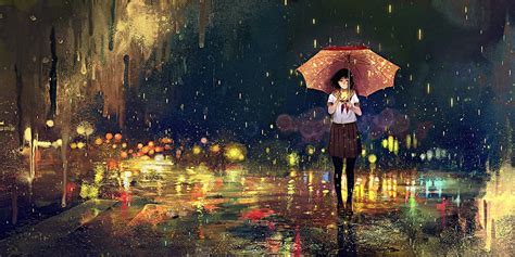 Standing In Rain With Anime Girl Canvas Wall Art Canvas Print Etsy