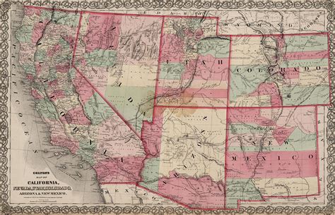 Vintage Southwestern United States Map 1869 Drawing By