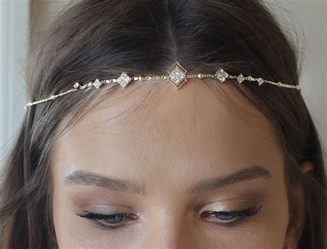 Boho Bridal Headband Bridal Head Chain Bridal Headpiece Etsy Israel