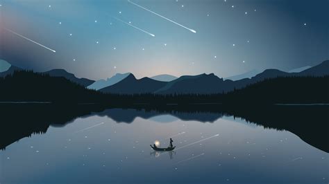 Minimalist Starry Night Sky Lake Mountain Scenery 4k 8265
