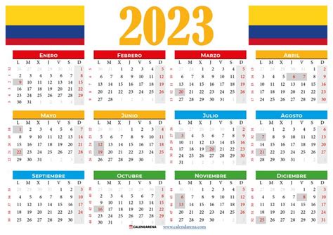 Calendario Colombia Calendario Con Festivos Calendario Hoja De