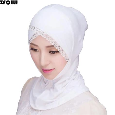 Zfqhjj Women Muslim Lace Rhinestone Under Scarf Hijab Caps Bonnet Ladies Stretch Modal Cotton