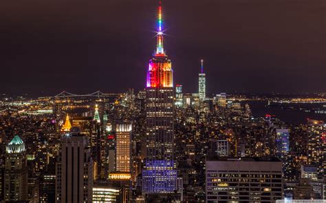 Empire State Building Rainbow Lights Hd Desktop Wallpaper City