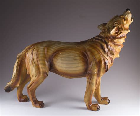 Howling Wolf Faux Carved Wood Look Figurine 1275 Wood Carving