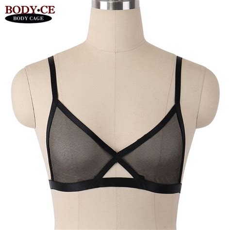 Womens Sexy Lace Sheer Caged Bralette Black Elastic Body Harness