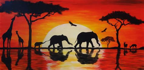 African Sunset By Strefazamknieta African Art Paintings African
