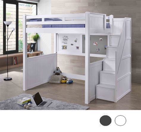 Dillon White Full Size Loft Bed With Steps Loft Beds For Adults