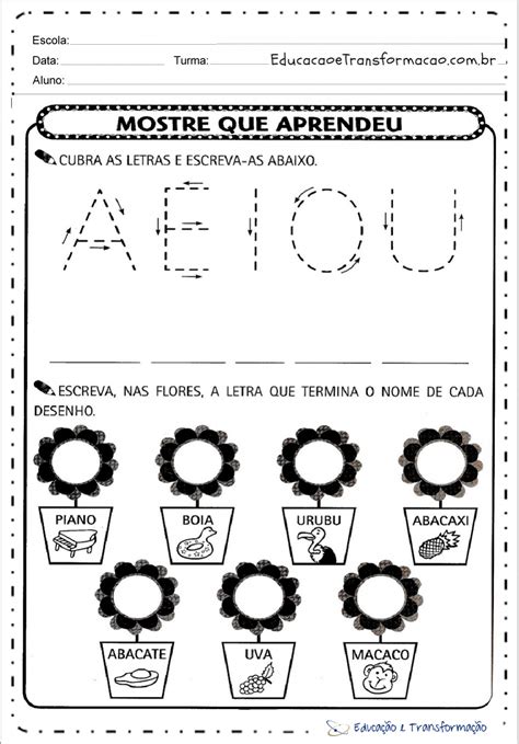 Atividades Com Vogais Tracejado Educação E Transformação