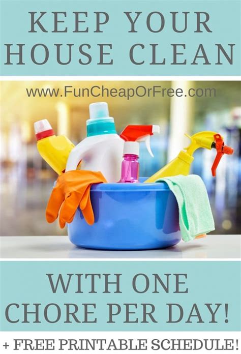 Keep Your House Clean With 1 Chore Per Day Free Printable Schedule