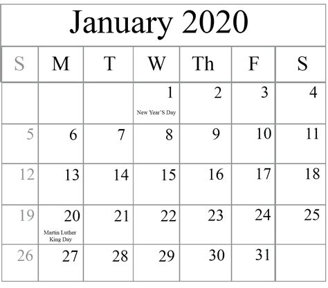 Blank 2020 Calendar Printable Free