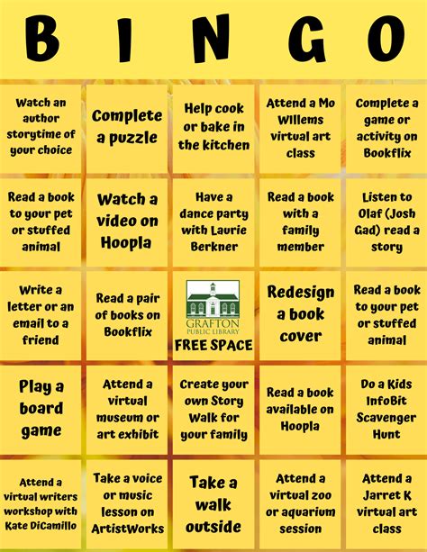 To play online bingo, click create your online game after creating your custom bingo card. Grafton Public Library - Spring Bingo