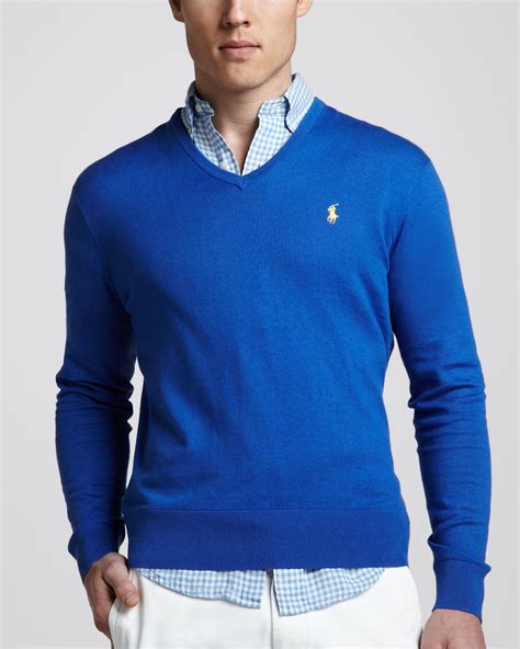polo ralph lauren v neck cotton cashmere sweater new iris blue