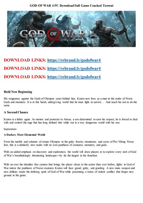 Sony unveiled a new god of war game, simply called god of war, during e3 last week and the developers at sony santa monica studios promised it would showcase a different kratos than fans were used to. God of war 4 pc download full game cracked torrent skidrow ...