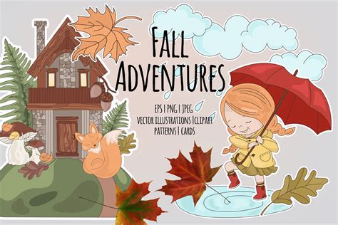 Fall Adventures Autumn Season Cartoon Vector Illustration Set By