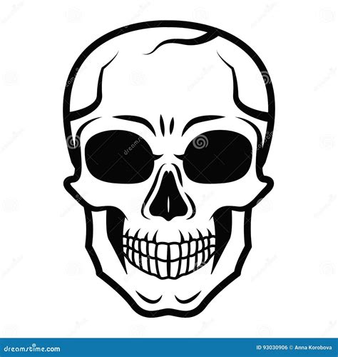 Line Art Black Skull Isolated On White Background Outline Style Tatoo