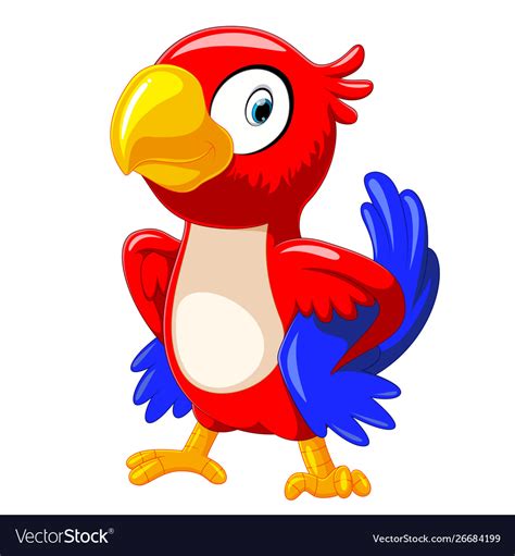 Cute Red Parrot Cartoon With Good Posing Vector Image