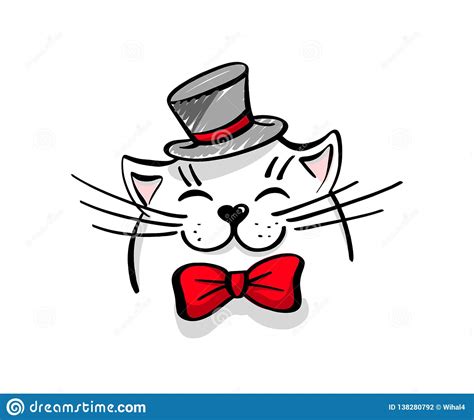 Kawaii A Contented White Cat With A Hat And Bow Tie Greeting Card