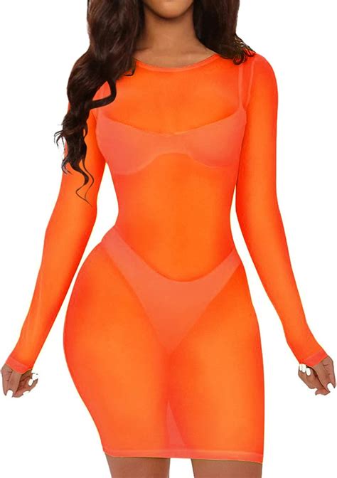 Buy Choichic Sexy Cover Ups For Swimwear Sheer Mesh Long Sleeve See Through Bikini Beach Dress