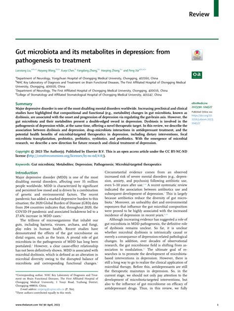 Pdf Gut Microbiota And Its Metabolites In Depression From