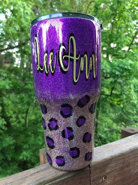 Purple Leopard Print Glitter Tumbler Personalized Glitter Etsy
