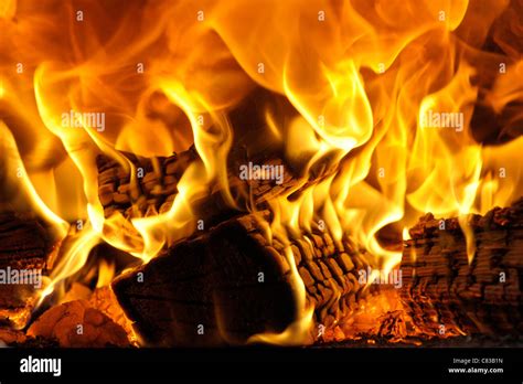 Burning Wood Fire Close Up Stock Photo Alamy
