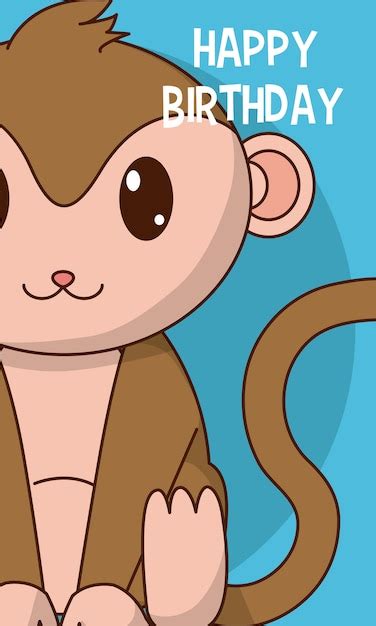 Premium Vector Monkey Happy Birthday Cute Card