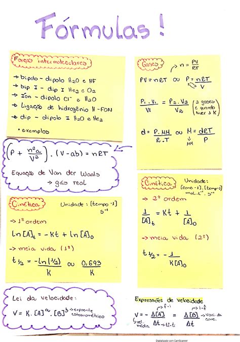 Fórmulas Importantes Equilíbrio Químico Gases Química