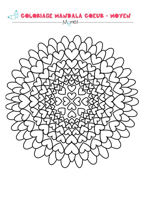 Un cœur simple.cette forme découpée peut être aussi utilisée comme un pochoir. Mandala coeur à colorier - facile | MOMES.net