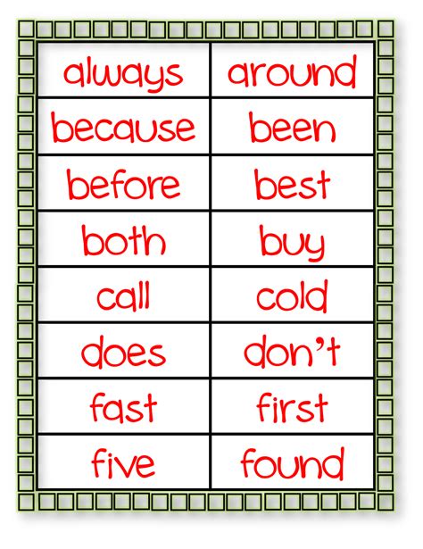 Free Printable 2nd Grade Sight Words