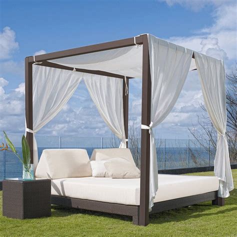 An outdoor daybed with canopy will make you enjoy your relaxation. Anibal Patio Daybed with Cushions | Outdoor daybed, Daybed ...