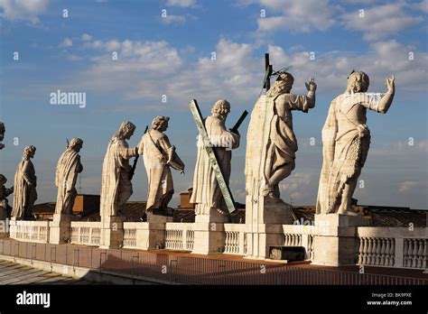 Statues On St Peters Basilica Vatican City Rome Italy Stock Photo