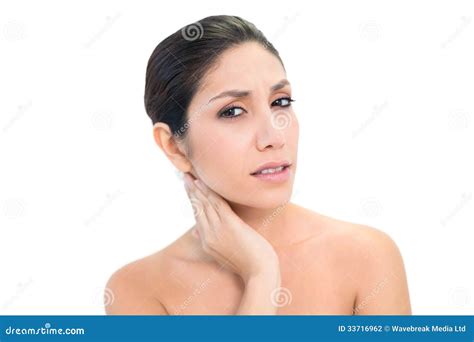 Brunette Rubbing Her Painful Neck Stock Photo Image Of Natural Years