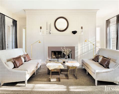 Contemporary Cream Living Room With Beadboard Accent Wall Luxe