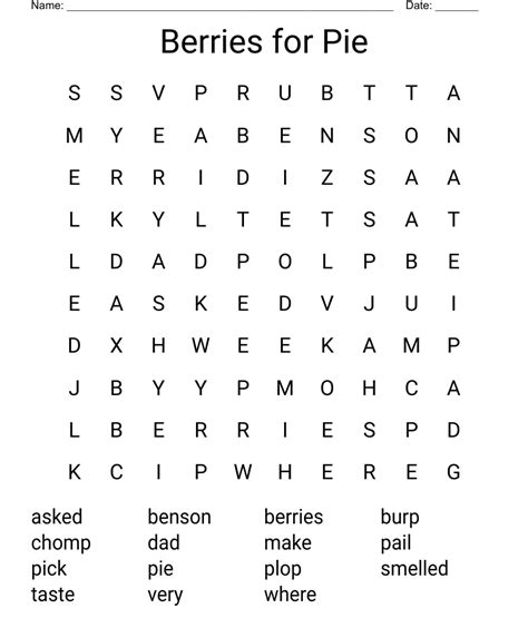 Berries For Pie Word Search Wordmint