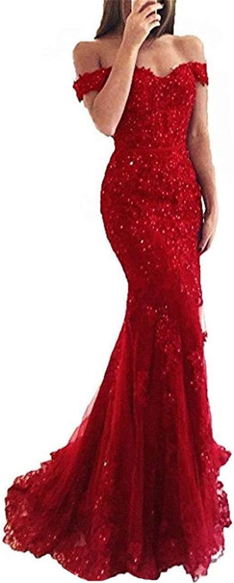 Womens Lace Mermaid Evening Prom Dresses Long Off Shoulder