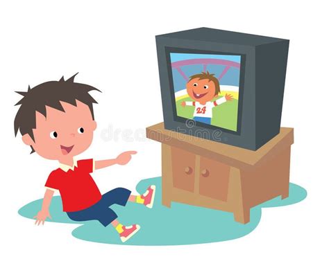 Kid Watching Tv A Boy Smiling Happily Seeing Himself Show Up On Tv