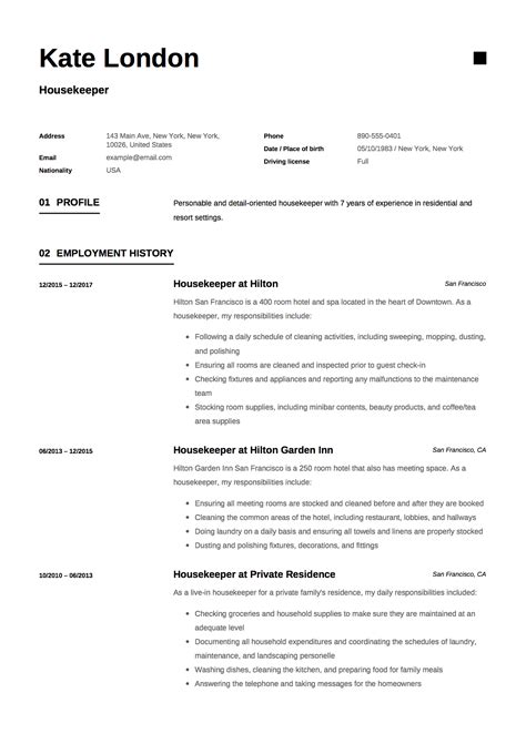resume examples housekeeping resume templates