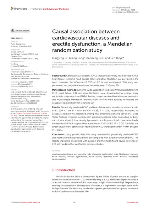 Pdf Causal Association Between Cardiovascular Diseases And Erectile Dysfunction A Mendelian