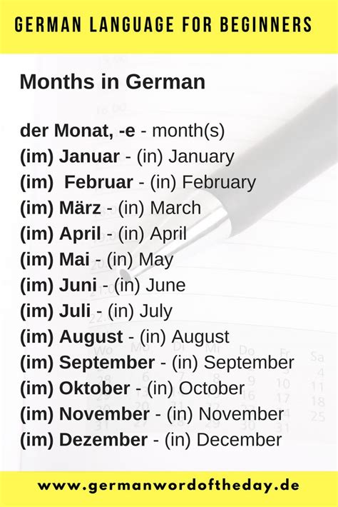 Months In German Most Used German Words German Vocabulary List For