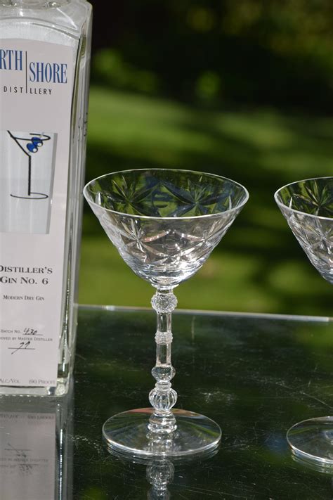 4 Vintage Etched Crystal Cocktail Glasses Vintage Crystal Martini Glass Wedding Toasting