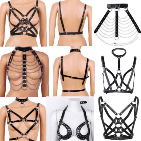 womens punk gothic faux leather body chest harness cage bra belt straps costume ebay