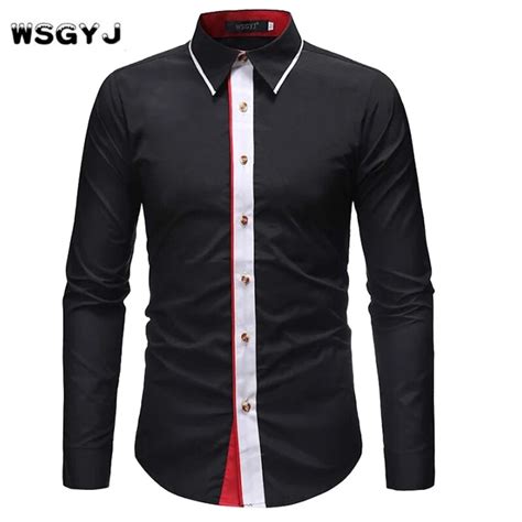 Wsgyj Brand 2018 Fashion Male Shirt Long Sleeves Tops Popular Splicing
