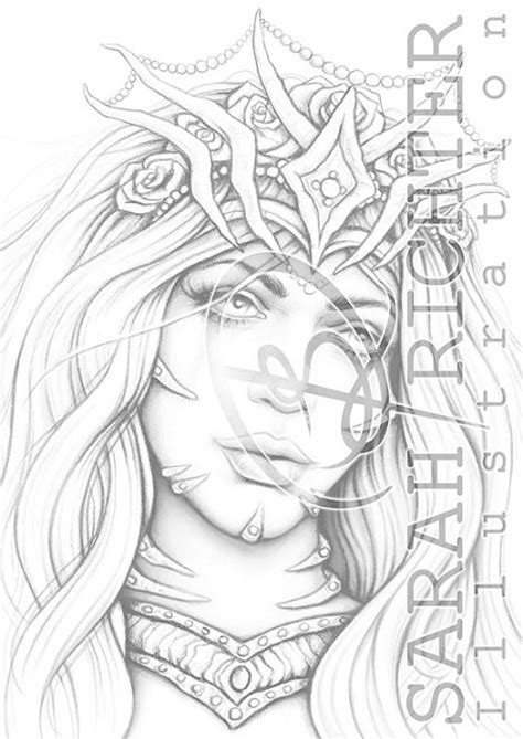 Rose Coloring Page Gothic Fantasy Printable Pdf Etsy